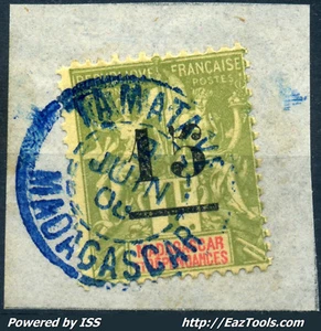 MADAGASCAR TYPE GROUPE N° 50 CACHET BLEU DE TAMATAVE 09/06/1908 SUR FRAGMENT - Picture 1 of 1
