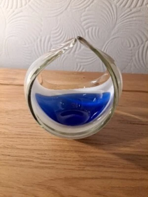  Ryd Of Sweden Style ? Flygsfors ? Glaskunst/Korb/blau/klar/milchweiß/unsigniert - Bild 1 von 4