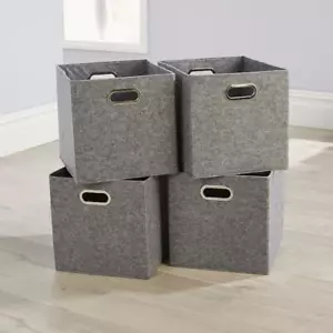 Large Grey Felt Foldable Canvas Storage Folding Box Fabric Cube 4 Piece Set - Picture 1 of 4