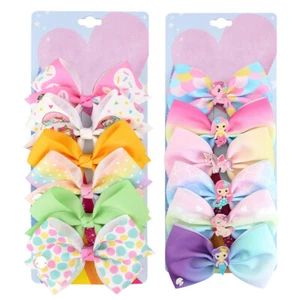 6Pcs/Set Rainbow Printed Knot Ribbon Hair Bow Lots for Baby Girls - Picture 1 of 16