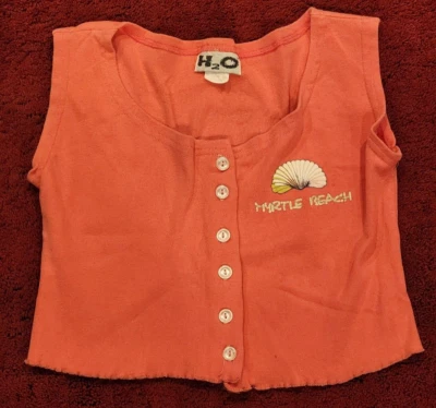 Camiseta sin mangas vintage MYRTLE BEACH H2O recuerdo para mujer camiseta corta con botones al frente Foto 1 de 4