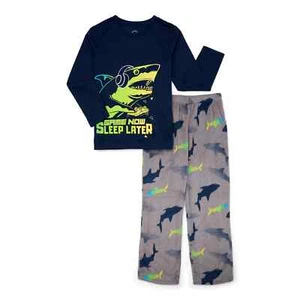 Wonder Nation Boys Long Sleeve Top & Pants Pajama Set-Blue Shark-Large(10-12) - Picture 1 of 1