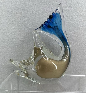 Murano Style Art Glass Swordfish Figurine Blue Gold Hand Blown 6" Vintage Decor - Picture 1 of 12