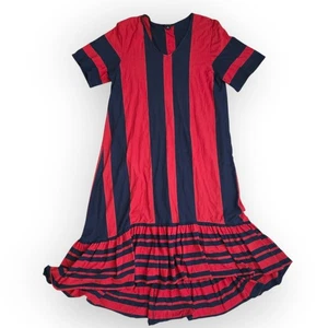Vestido midi de algodón manga corta azul marino/rojo a rayas Monki para mujer talla M - Imagen 1 de 12