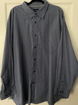 Basic Editions Men's Dress Shirt SZ 3XLT Navy Blue Stripe Button Down Pocket - Image 1 of 4