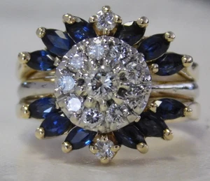 Vintage Ladies 14k Two tone Gold Diamond & Sapphire Ring, SZ 5.75, 7.7g - Picture 1 of 13
