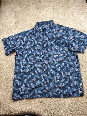 Van Heusen Shirt Mens 3XLT Blue Palm Leaf Hawaiian Button Up Short Sleeve - Image 1 of 4