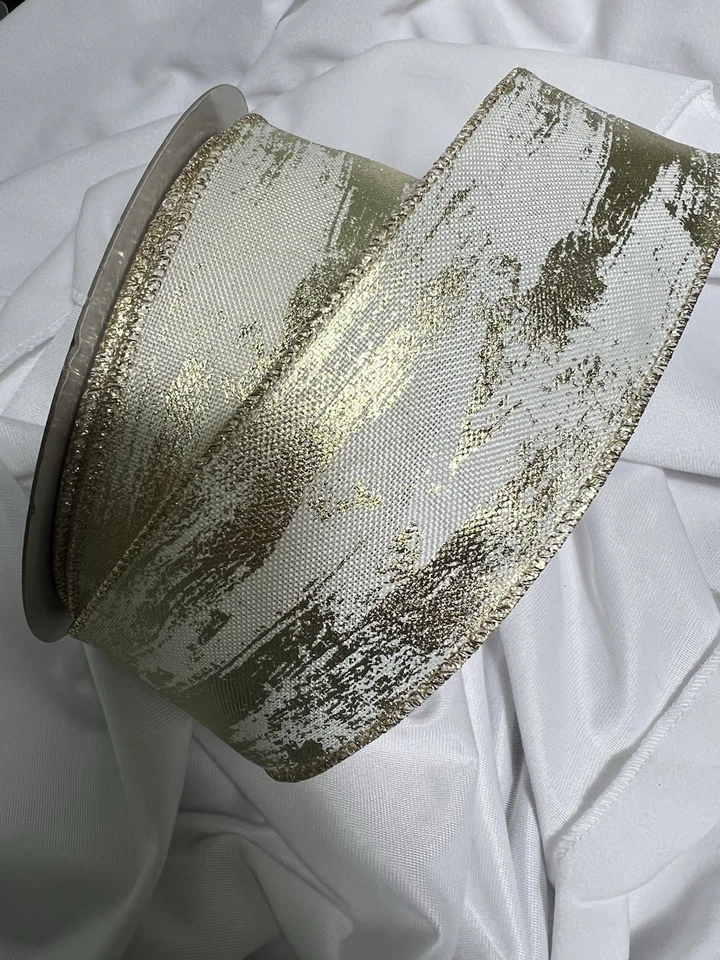 Cinta con cable de 10 yardas de 2,5 pulgadas Navidad dorado lona cepillada patrón de abedul Foto 1 de 1