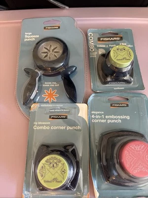 Lote de 4 manualidades para álbumes de recortes Fiskars Large Squeeze Punch & Corner Punch nuevo en paquete Foto 1 de 4