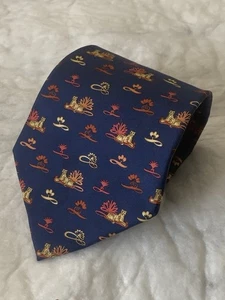 Salvatore Ferragamo Krawatte Marine Tier Leopard 100% Seide Made in Italy - Bild 1 von 4