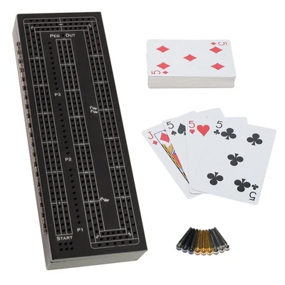 WE Games 3 Player Wooden Cribbage Board Set with storage, Black Stained - Image 1 of 4