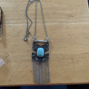 Faux Türkis Faux Lapis Antik Silber Ton Ägyptisch Inspiriert Anhänger Halskette - Bild 1 von 3