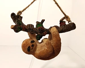 Resin Sloth Christmas Ornament Branch Cardinal Berries - Picture 1 of 4