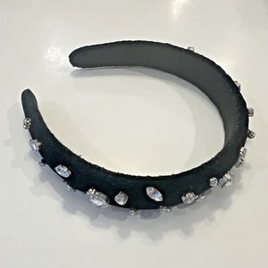 NUEVO SIN ETIQUETAS J. Diadema Crew Factory de terciopelo negro cristal soplado NUEVO pedrería navideña - Imagen 1 de 6