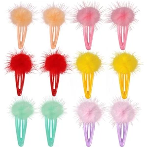 12PCS Hair Clips for Girls Cute Fluffy Fur Ball Shape Barrettes 2.17 Inch Sna... - Picture 1 of 7