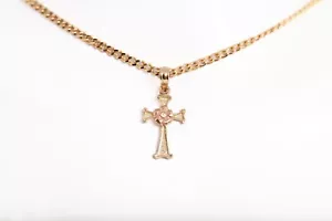 Dainty 14k Two-Tone Cross Pendant - Picture 1 of 3