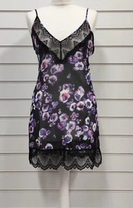 LADIES PURPLE FLORAL CHIFFON LACE CHEMISE SLIP NIGHTDRESS UK SIZES 8-16 - Picture 1 of 5