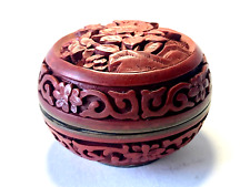 Antique Chinese Cinnabar Lotus Ornate Decor  Black Enamel Brass Trinket Smal Box