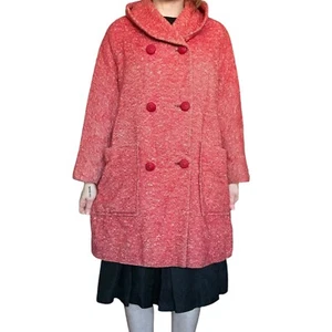 Vintage 1950s '60s Pink Tweed Wool Box Coat Swing Coat Flannel & Satin Lined M/L - Picture 1 of 6