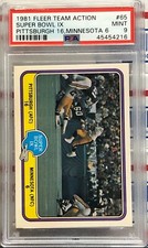 1981 FLEER TEAM ACTION SUPER BOWL IX, #65, PITTSBURGH VS MINNESOTA, PSA MINT 9
