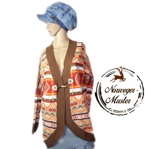 Oversize Vintage Norweger Strickjacke Long Cardigan Duffle-Verschluss NEU Gr.38 - Picture 1 of 5