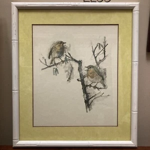 VINTAGE BIRD AVIARY ROBINS WATERCOLOR ART PRINT DENMARK BY MADS STAGE SIGNED - Picture 1 of 11