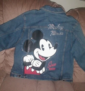 Disney Store Vintage Mickey Mouse Graphic Rhinestones XL Denim Jacket & Cap - Picture 1 of 10