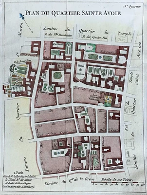 Mapa antiguo raro París Plan du Quartier Sainte Avoye Jean Baptise Jaillot - 1773 Foto 1 de 4