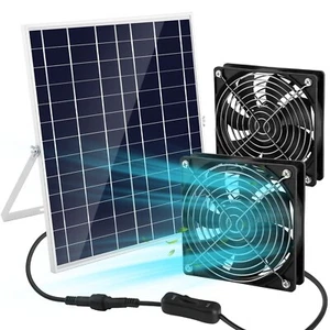 Solar Powered Fan Kit For Chicken Coop Pet House 20W Solar Panel IPX7 Dual Fans - Picture 1 of 13