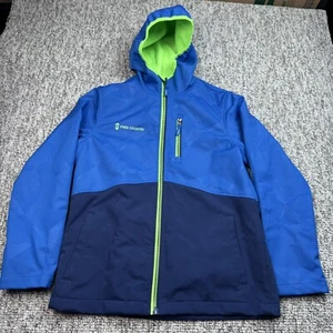 Free Country Boys Jacket Youth XL 10-12 Blue Neon Green Hooded Jacket - Picture 1 of 9