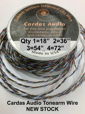 CARDAS MULTI STRAND 18" LITZ TONEARM WIRE 4X33 AWG GOLDEN RATIO BRAIDED sku2305