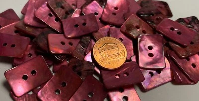 8 PCS ONLY! Dark Pink Dyed Abalone Shell Rectangle Buttons 20mm 13/16" 13548 - Image 1 of 4