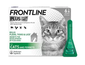 More details for frontline plus flea &amp; tick treatment for cats and ferrets - 6 pipettes (pack of