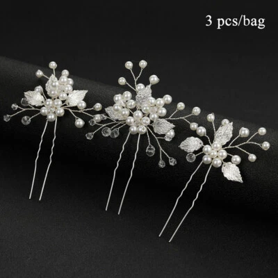 3Pcs/set Rhinestone Crystal Bridal Hair Comb Bride Hair Clips Flower Hair P - Image 1 of 4