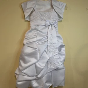 Girls Size 4 Flower Girl Dress, White NWOT Cap Sleeve Jacket Included,Princess - Picture 1 of 10
