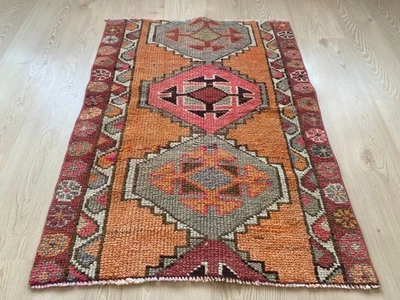 2.6 x 3.4 ft ,Turkish rug, Vintage mini rug, Small Orange rug, Tribal rug, Boho - Image 1 of 4