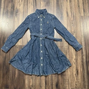 Polo Ralph Lauren Indigo Denim Belted Long Sleeve Shirt Dress Girls Size 8 - Picture 1 of 8