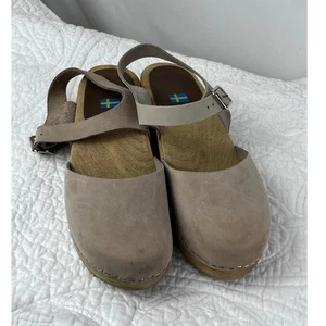 Mia 1976 Damen hellbraun Wildleder Riemen Wooden Hill Clogs Größe 9 - Bild 1 von 11