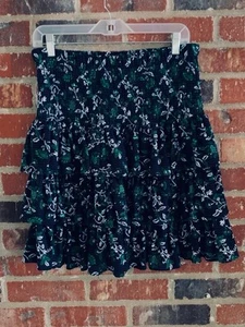 Michael Kors Smocked Tiered Floral Skirt Womens Medium Blue Ruffle Flounce - Picture 1 of 7