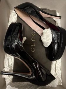 GUCCI Vernice Crystal Platform Pumps Size 37.5 Black Gucci Shoes - Picture 1 of 16