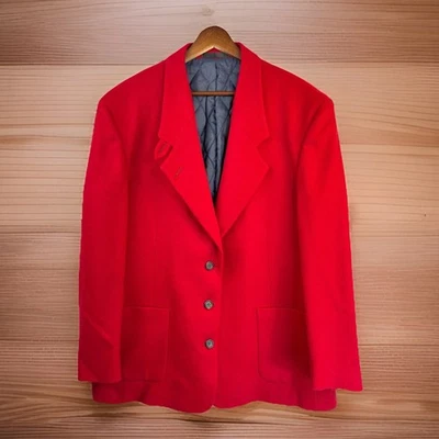 Vintage L.L. Abrigo Blazer Rojo Frijol 100% Lana 16 Thinsulate Exterior Cuello Pestaña EE. UU. Foto 1 de 4