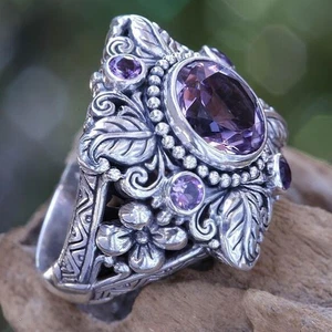Vintage 925 silver amethyst engagement ring jewelry Sz 6-10 - Picture 1 of 3