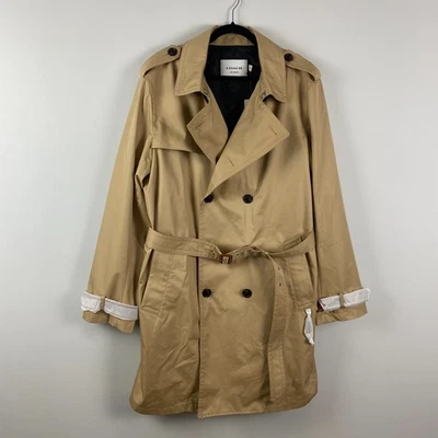 Coach The Trench Core Coat Mens XXL Khaki Leather Trim Jacket Belted - Image 1 of 4