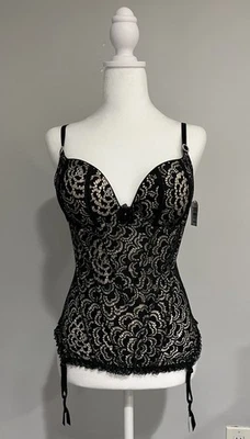 Jessica Simpson 36C Bustier Liguero Corsé Tazas Acolchadas, Correas Encaje Negro Nuevo con Etiquetas Foto 1 de 4