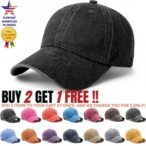 Men Baseball Cap Washed Cotton Solid Adjustable Dad Hat Women Ball Caps Trucker - Picture 1 of 20