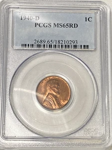 1940 D 1C Lincoln Wheat One Cent PCGS MS65RD. KM#132 - Picture 1 of 11