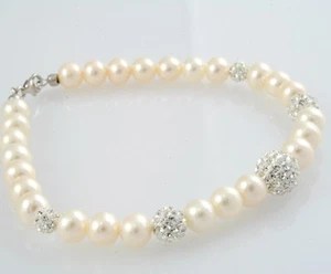 BRACCIALE KIOTO GIOIELLI IN PERLE E ORO BIANCO 18 KT CON 5 SFERE DI CRISTALLI - Imagen 1 de 1