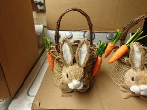 COTTON DAL SISAL BUNNY EASTER BASKET W CARROTS NEW HAND MADE - Picture 1 of 5