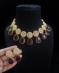 Ethnic Indian Bollywood Bridal Set Gold Plated Jewelry Earrings CZ AD Necklace G - Picture 1 of 3