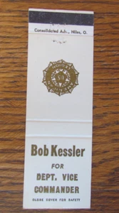 AMERICAN LEGION MATCHBOOK COVER: BOB KESSLER DEPT. VICE COMMANDER MATCHCOVER -A9 - Picture 1 of 1